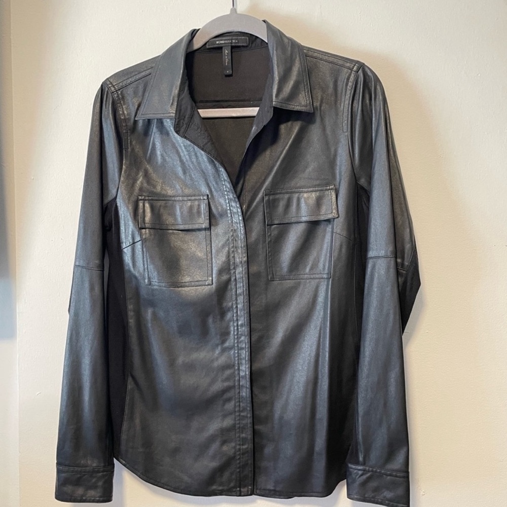 Bcbg faux leather button up